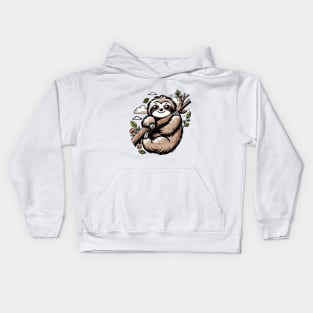 Cute Sloth relaxed on Branch: Slow Lazy Slothlife Kids Hoodie